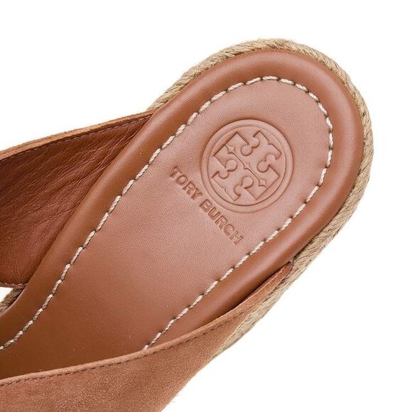 Tory Burch Wedge Espadrille Sandal Brown Suede Slip On Size 6 - Picture 9 of 11